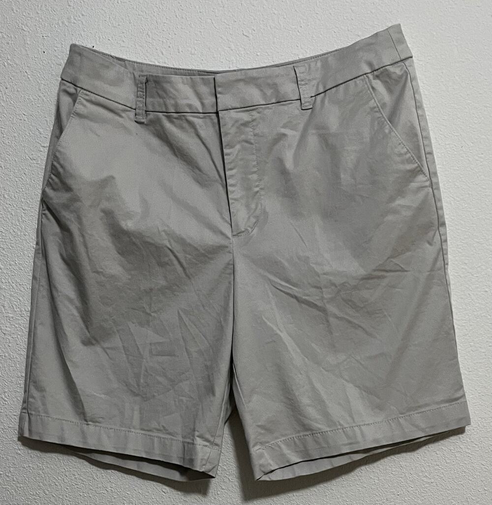 matty m Men's Gray Solid Chino Shorts, Cotton Spandex, Flat Front, 8"